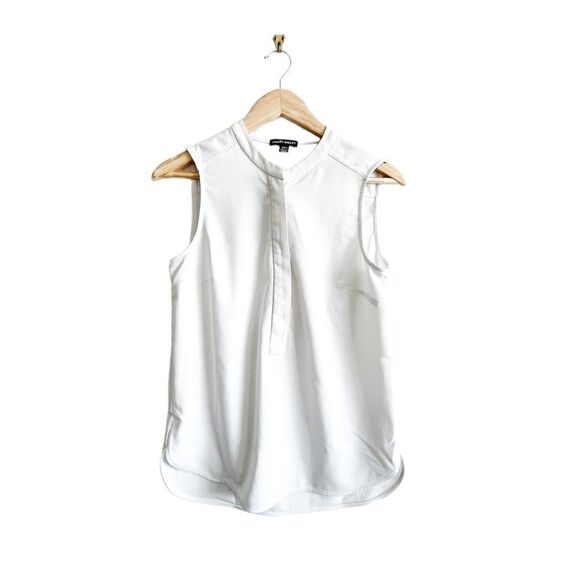 Hilary Radley Sleeveless Blouse Cream Front Zip Stretch Top Women's S High-Low - Picture 2 of 8